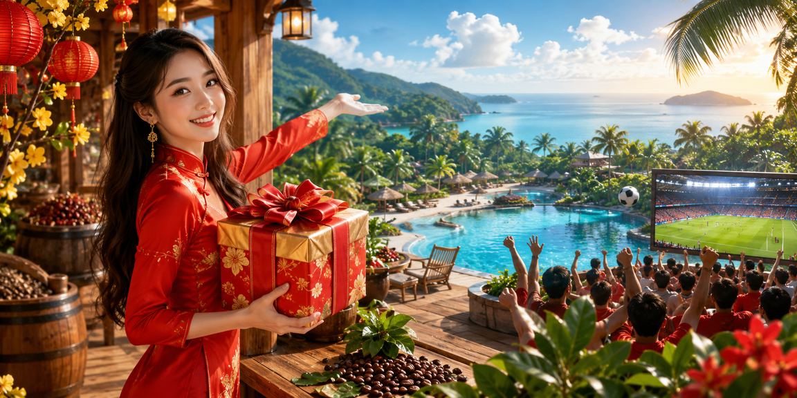 Người dùng Phú Quốc đọc thông tin điều kiện kích hoạt jackpot trên điện thoại bên ly cà phê